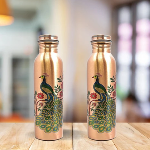 Peacock Printed Pure Copper Water <b>Bottle</b> for Home, Office, Yoga, Gym & Travel Leakproof Ayurvedic Copper Drinking <b>Bottle</b> - Product Image 1