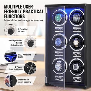 Super silenzioso giapponese Mabuchi Motors Watch Winder 6 uomini orologi meccanici automatici da donna nero guscio blu luce LED - Product Image 5