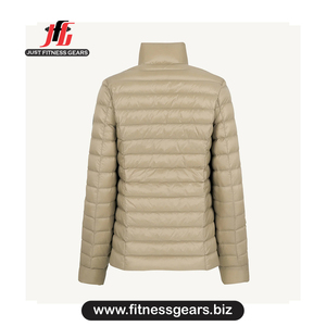 Veste matelassée en tricot pour femme, coupe-vent, col montant épais, manches longues, fermeture éclair, vêtements d'hiver, couleur beige - Product Image 3