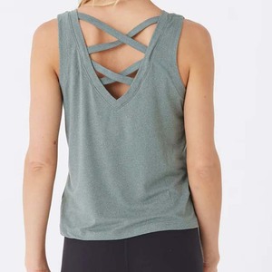 Camiseta sin mangas de punto liso para mujer, cuello en V, holgada, transpirable, de secado rápido, ecológica, informal, OEM, personalizable - Product Image 2