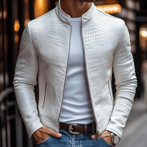Chaqueta de Lona y Cuero Genuino para Hombre, Otoño-Invierno, de la Mejor Calidad, Ecológica, Impermeable, Transpirable, de Secado Rápido, con Cuello Alto y Cierre de Cremallera - Product Image 2
