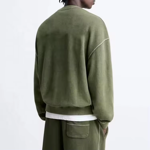 Sweat-shirt à col rond en coton vert olive pour homme, coupe classique, couleur unie, style décontracté, tissu French Terry respirant, service OEM - Product Image 3