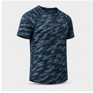 เสื้อยืดคอกลมแขนสั้นผู้ชายลายพรางสีเขียวอมฟ้าเข้มทรงสอบรุ่น MTS-CAMO-0013 - Product Image 4