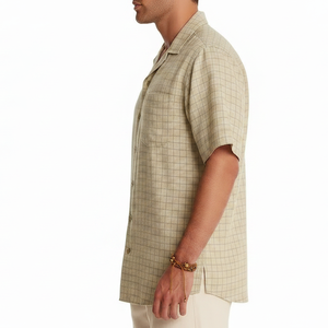 Camisas de Manga Corta para Hombre, Color Beige, Personalizables, Casuales, de Verano, Tejido Suave y Cómodo - Product Image 4