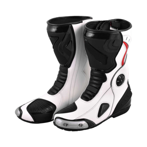 Bottes de moto pour hommes blanches en cuir imperméables avec protection de la cheville pour toutes les saisons et la course - Product Image 1