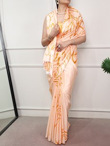 Indian <b>Satin</b> Silk Saree with Digital Print and <b>Blouse</b> for Export - Product Image 2