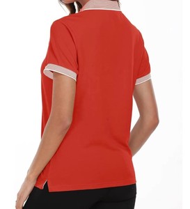 Polo blanc à manches courtes pour femme avec col et poignets rayés, style décontracté en maille respirante - Product Image 6