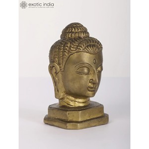 Escultura de cabeza de Buda de latón de 5 pulgadas hecha a mano estatua de diseño tradicional única para el Templo del hogar y el regalo hecho en La India - Product Image 3
