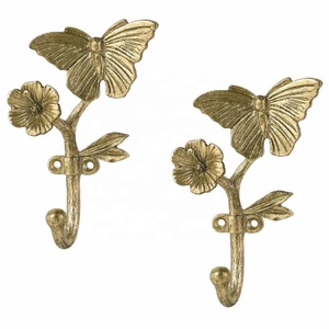 New Arrival Heavy Duty Butterfly & Flower <b>Wall</b> <b>Hooks</b> Metal Robe <b>Hooks</b> for Coat Hanger Bathroom Kitchen Towel Holder Gold Finish - Product Image 1