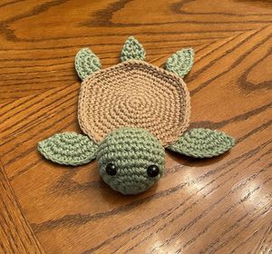 Adorable Handwoven Sea Turtle Coaster <b>Set</b> Unique Crochet Table Mats for Living Room Coffee Table and Office <b>Desk</b> Decoration - Product Image 1
