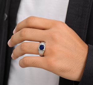 Bague pour homme en argent sterling 925 avec saphir bleu - Product Image 2