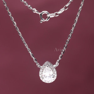 Collier pendentif en diamant de culture certifié IGI, taille poire, avec halo, en or rose/jaune/blanc 18 carats, bijoux en diamant écoresponsables - Product Image 4
