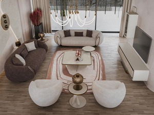 Modern Luxury Eco-Friendly Solid Teak Wood <b>Sofa</b> Set Curved 7 Seater Boucl Coffee <b>Side</b> <b>Table</b> Contemporary Villa Living Room - Product Image 5