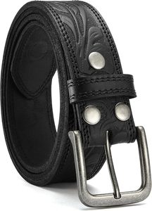 Ceinture en cuir de vachette brodée de fleurs vintage avec boucle rectangulaire argentée, design durable pour homme, style décontracté - Product Image 3