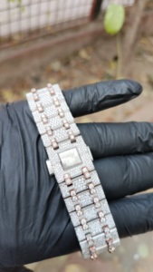 Montre automatique de luxe sportive en acier inoxydable avec bracelet entièrement serti de moissanite, trois montres hip-hop en moissanite - Product Image 6