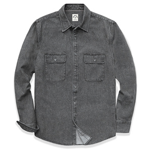 Chemises en jean pour hommes, style western, manches longues, boutonnées, en coton, décontractées, pour le travail - gris foncé, 4XL - Product Image 1