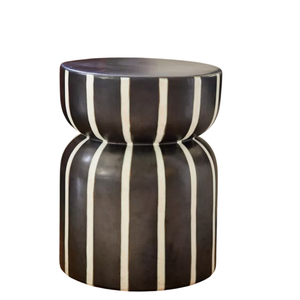 Tabouret de luxe en os incrusté, fait main, noir et blanc rayé, table d'appoint moderne ronde en forme de tambour, vente en gros - Product Image 1