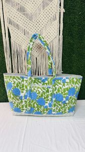 Eco Friendly Handmade Magnetic Closure Tote Bag floral Cotton Quilted Shoulder Shopper Bags Travel Utility Organizer Set - Product Image 4