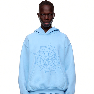Sudadera con capucha de punto con cremallera 100% algodón azul claro, estampado de telaraña, moda de invierno, técnica lavada, impermeable y transpirable - Product Image 6