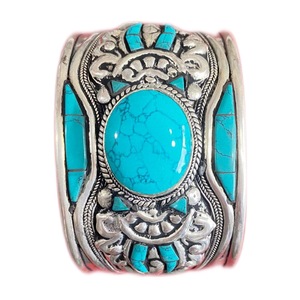 White Silver Plated <b>Copper</b> Alloy Heart Romantic Turquoise Inlay Cuff <b>Bracelets</b> for Unisex - Product Image 1