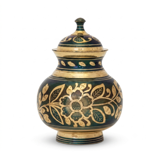 Handcrafted Meenakari Brass Cremation Urn Engraved Floral Design Green Gold <b>Jar</b> Human Pet Ashes Memorial Funeral Urn Wholesale - Product Image 1