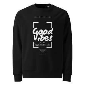 Sudadera de cuello redondo minimalista Good Vibes para hombre, corte regular, jersey negro estampado, estilo otoñal - Product Image 1