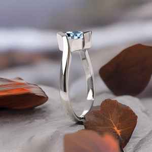 Princess Cut Aquamarine Ring Vintage Unique Engagement Ring Rose <b>Gold</b> Princess Cluster Bypass Wedding Ring - Product Image 2