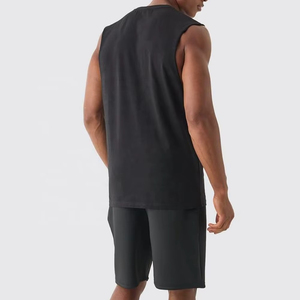 Débardeur noir sans manches pour homme, couleur unie, col rond, tricoté, décontracté - Product Image 2