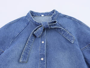 2 Colorway Bow Tie Denim Solid Color Button up Sleeveless Casual Eco-Friendly Vintage Jeans Blouse <b>Tops</b> Shirts for Women - Product Image 5