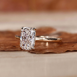 Bague solitaire personnalisée en diamant de laboratoire taille coussin allongée, or 18 carats, certifiée IGI VVS, bijoux fins de fiançailles pour femme - Product Image 2