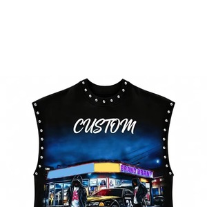 Camiseta sin Mangas con Gráficos de Diamantes de Imitación Personalizados, 100% Algodón Jersey, Tela Suave, Estilo Vintage, Unisex, Nueva Tendencia, OEM, Venta al Por Mayor - Product Image 3