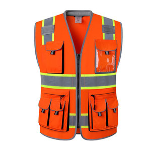 Gilet de sécurité orange haute visibilité avec bandes réfléchissantes et plusieurs poches, vêtements de travail unisexes, gilet de protection - Product Image 1