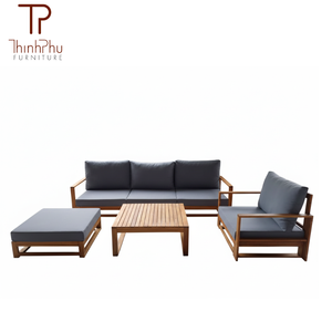 Ensemble de canapés sectionnels en forme de L ThinhPhu, structure en bois massif, coussins en tissu gris, meubles modulaires pour salon - Product Image 4