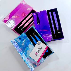 Pince à épiler GETUP BROSONS IMPEX en acier inoxydable bleu, rose, violet, avec logo personnalisé, boîtes, pointe lisse, anti-magnétique, prise en main parfaite - Product Image 2
