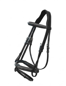 Brida de Caballo de Calidad Premium con Bocado de Estilo Inglés, Cuero Negro, Adornos de Latón Dorado Auténtico y Herraduras - Product Image 3