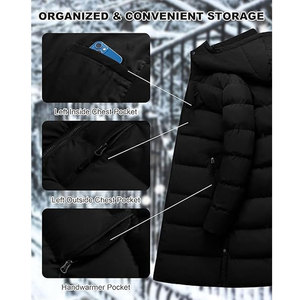 <b>Men</b>’s Extra <b>Long</b> Puffer <b>Jacket</b> Winter Coat Waterproof Thick Insulated Parka with Removable Hood Warm Cold Weather Outerwear - Product Image 4