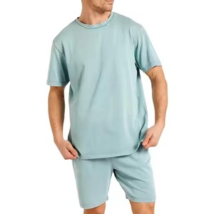 เสื้อยืดคอตตอนสีฟ้าอ่อนสำหรับผู้ชาย ชุดเสื้อคอกลมสีพื้นลำลองใส่สบายสำหรับฤดูร้อน ผ้าถักระบายอากาศได้ดี - Product Image 1