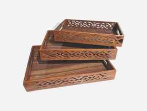 Ensemble de trois plateaux de service en bois sculptés à la main, décoration de mariage, plateau personnalisé - Product Image 5