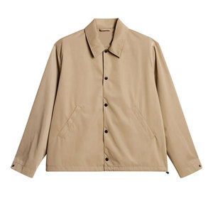 Men's Beige <b>Canvas</b> Shirt Jacket Turn-down Collar Regular Fit Workwear Style Solid Color Button Closure Autumn Wear - Product Image 4