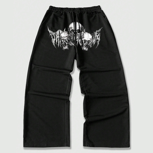 Up Felt Custom Skull Print Wide Leg Sweatpants Heavyweight 100% Cotton Fleece Sweatpants For Unisex - Product Image 1