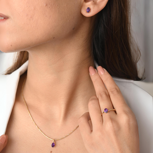 18K Gold Amethyst Combo Jewelry Set with <b>Garnet</b> Diamond & Freshwater Pearl - Product Image 2
