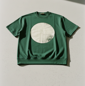 Camiseta de Algodón Verde de Manga Corta con Cuello Redondo y Estampado Circular para Hombre, Diseño Casual, Venta al Por Mayor - Product Image 1