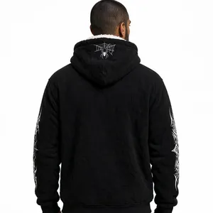 Sweat à capuche en polaire noir pour homme ACCEPT INDUSTRY, imprimé gothique toile d'araignée, coupe classique, vêtement d'hiver - Product Image 3