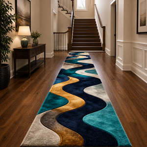 Modern Abstract Stair <b>Runner</b> Rug With Non-Slip Rubber Backing Thick Plush Wool Acrylic Material For Home Hallway Use - Product Image 3