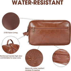 Leather <b>Toiletry</b> Bag Rectangle Classic Durable Brass Zipper <b>Storage</b> Bag for Bathroom Use - Product Image 6