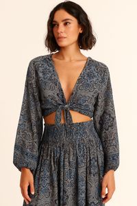Conjunto de Dos Piezas de Verano para Mujer, Estilo Bohemio, Manga Tres Cuartos, Cuello en V, Detalle Recortado, Estampado Floral, Corte Holgado, 100% Seda - Product Image 3