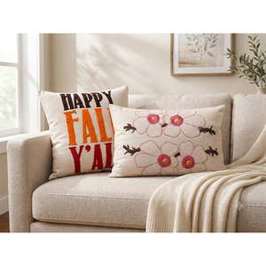 100% Cotton Embroidered Cushion <b>Cover</b> | Decorative <b>Throw</b> Pillow <b>Cover</b> with Floral & Typography Embroidery for <b>Sofa</b>, Living Room - Product Image 3