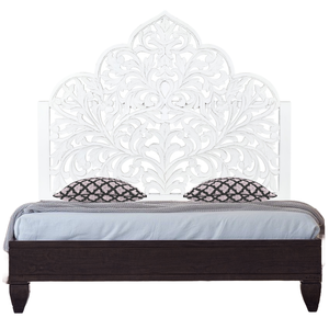 Cabecero de Cama King Size de Madera de Ingeniería con Diseño Floral Árabe Pintado en Blanco, Tallado a Mano, Muebles para el Hogar - Product Image 3