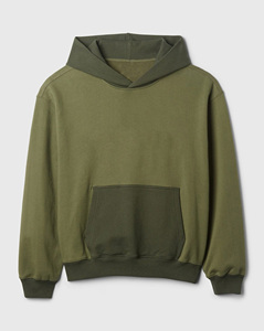 เสื้อฮู้ดผู้ชายสีเขียวมะกอก ทรงโอเวอร์ไซส์ ผ้าฝ้ายเฟรนช์เทอร์รี่ มีกระเป๋าหน้า ลายพิมพ์เปลวไฟ สวมใส่สบายๆ สำหรับฤดูใบไม้ร่วง พร้อมจำหน่ายออนไลน์ - Product Image 4