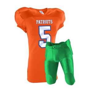 Ensemble de maillots de football américain Patriots, imprimé orange et vert, pantalon respirant, équipement de performance, col en V, manches courtes, pour hommes adultes - Product Image 1